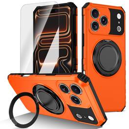 Dteck - Heavy Duty Ring Stand Case for Apple iPhone 17 Pro Max,Shockproof Rugged PC TPU Phone Cover + Tempered Glass Flim - Orange