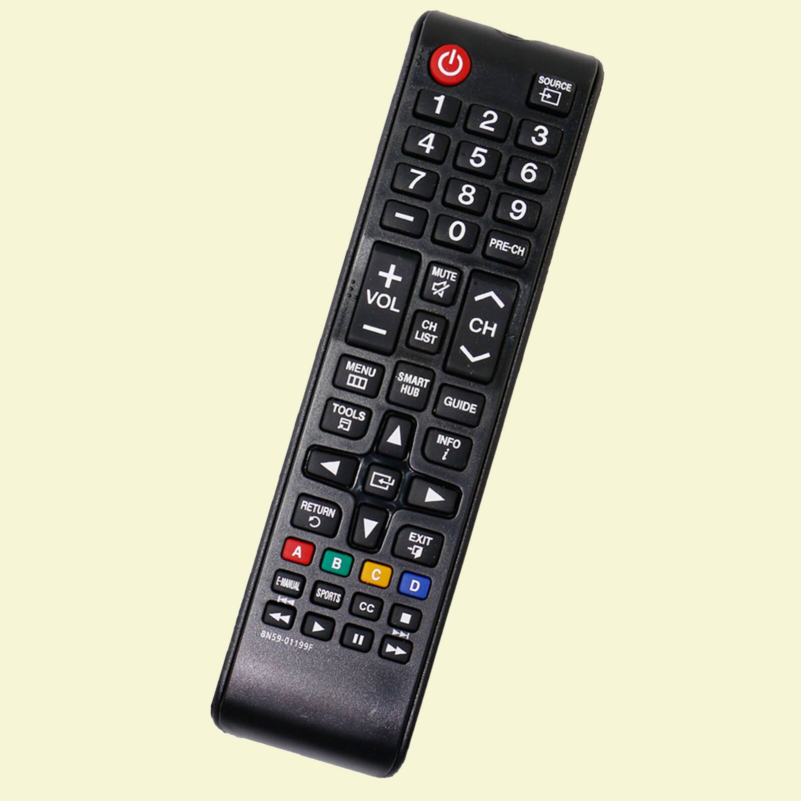 SOURCE 1 2 3 4 5 6 7 8 9 0 PRE-CH + MUTE VOL - CH CH LIST MENU SMART HUB TOOLS GUIDE INFO RETURN EXIT A B C D E-HANIAL SPORTS cc BN59-01199F