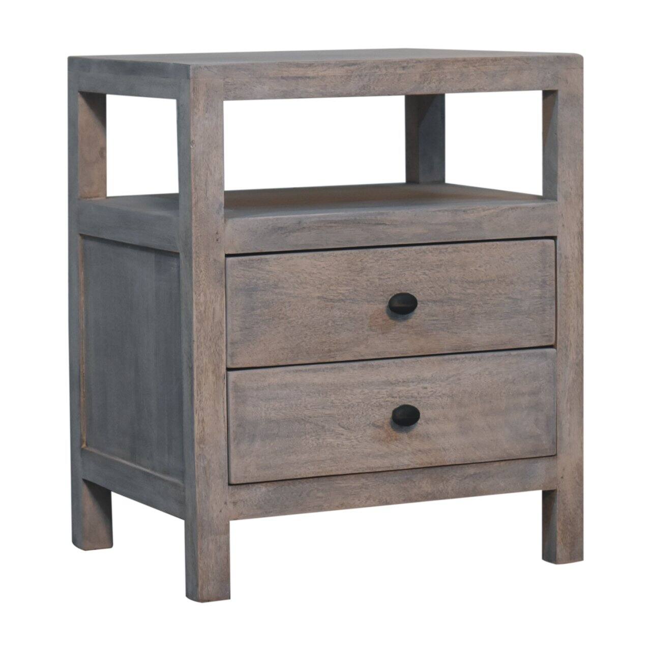 Left. Artisan Furniture - Artisan Furniture Solid Wood Acid Wash Bedside, 2 Drawers and 1 Open Slot - Acid Wash.