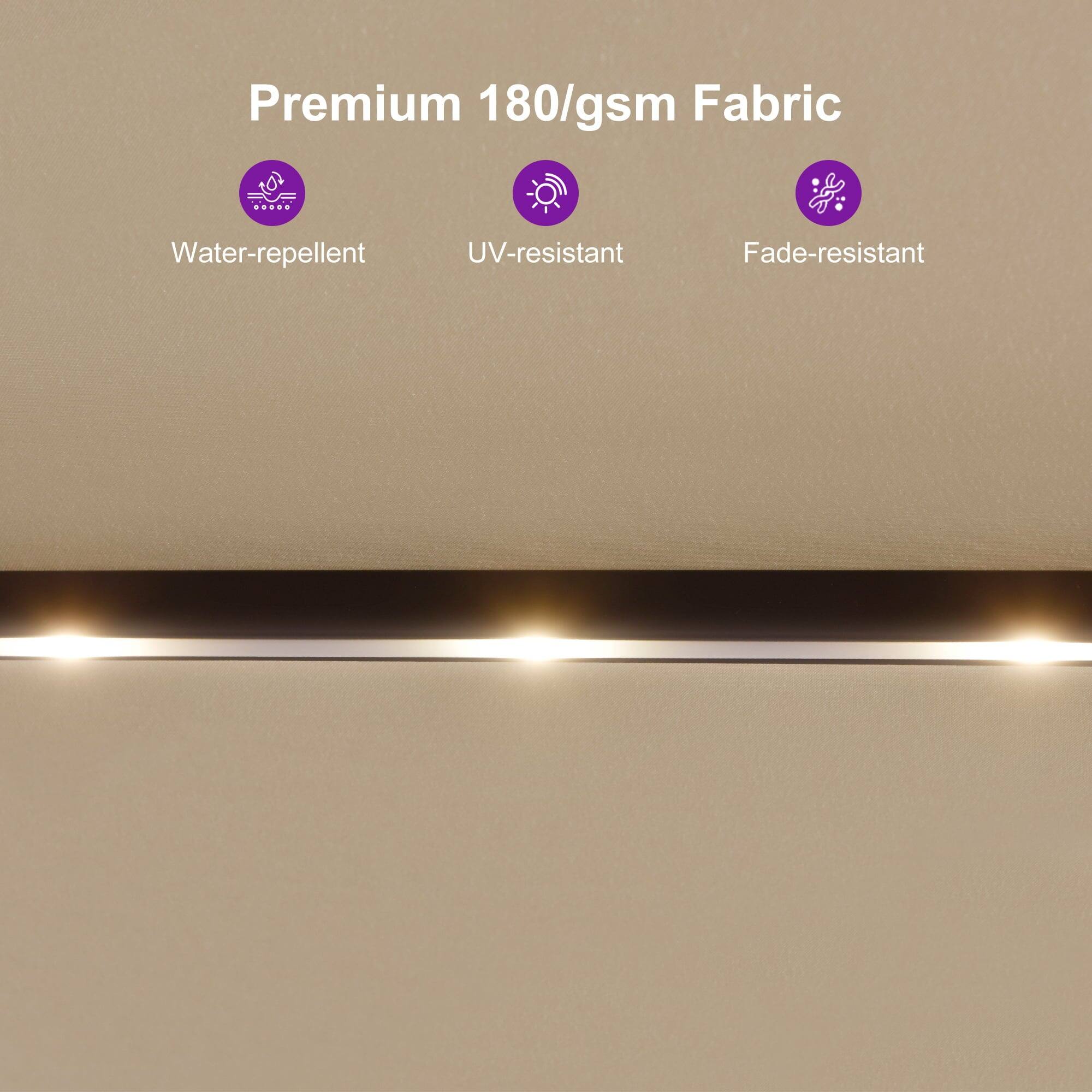 Premium 180/gsm Fabric

- Water-repellent
- UV-resistant
- Fade-resistant