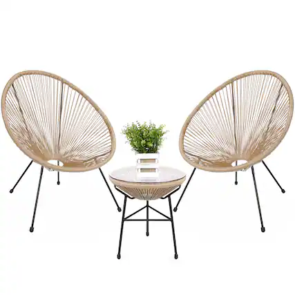 Front. Best Choice Products - Best Choice Products 3-Piece All-Weather Patio Acapulco Bistro Furniture Set w/ Rope, Glass Top Table - Natural - Natural.