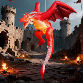 Joyfy - 5FT Tall Halloween Inflatable Outdoor Decorations, Hanging Fire Dragon with Built-in LED for Yard Lawn Outdoor Decor - Red