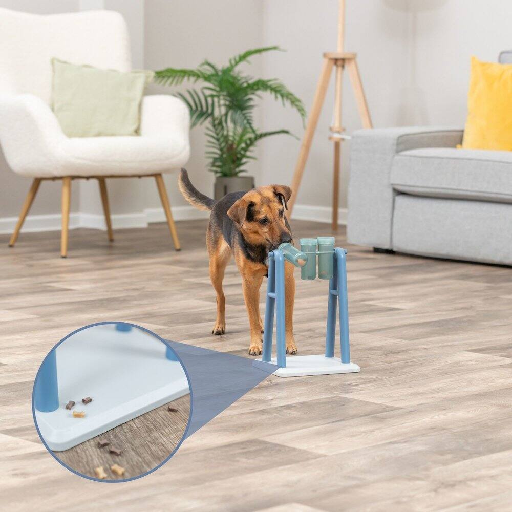 Left. TRIXIE - Mad Scientist Turn Around Strategy Game, Level 2 Dog Puzzle Toy, Dog Activity - White/Blue.