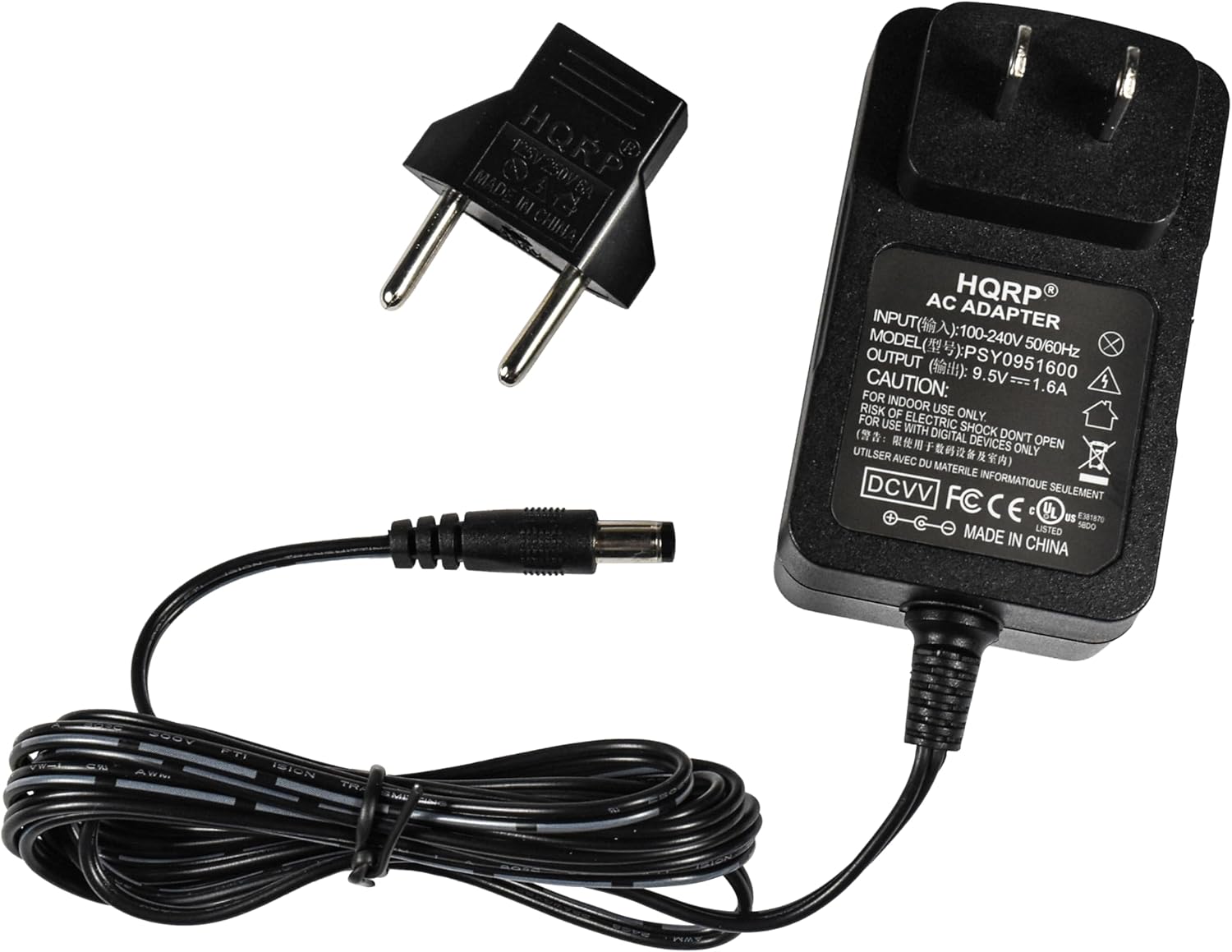 MADE HQRP O Inl CHINA AC HQRP INPUT ADAPTER MODEL ():100-240V 50/60Hz OUTPUT (): XPSY0951600 CAUTION: 9.5V==1.6A 9.5V  FOR 1.6A RISK INDOOR USE FOR OF ELECTRIC ONLY. USE WITH SHOCK ( :  DIGITAL DON'T OPEN   DEVICES UTILSER  a   ONLY AVEC DU ) MATERILE DCVV INFORMATIQUE SEULEMENT FC UL US  LISTED SDO MADE IN CHINA -5 JOOT ASO PTI ISTON TR