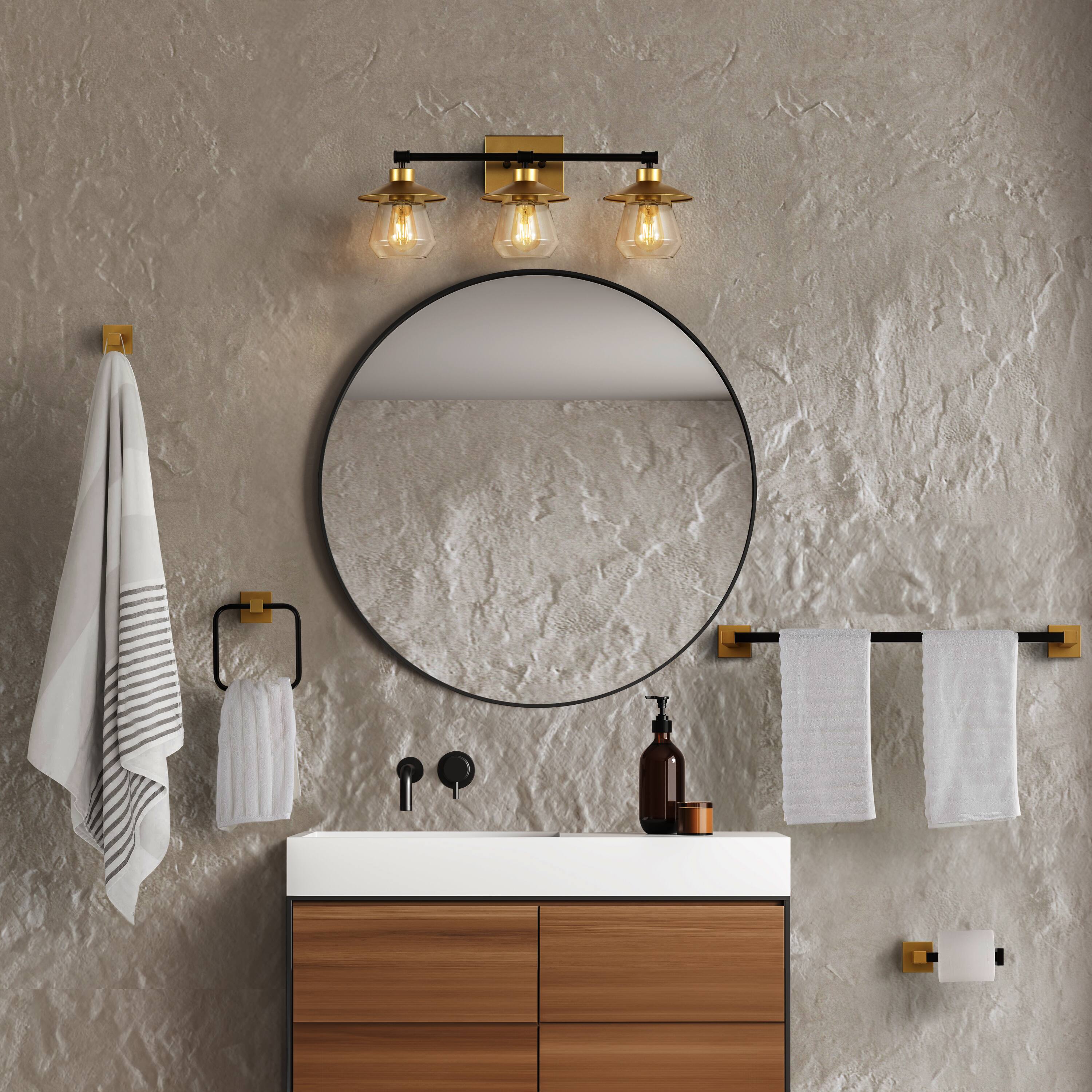 Alt View 6. Jonathan Y - Ellis 24" 3-Light Industrial Farmhouse Vanity Light with Bathroom Hardware Accessory Set, Brushed Nickel (5-Piece) - Brushed Nickel.