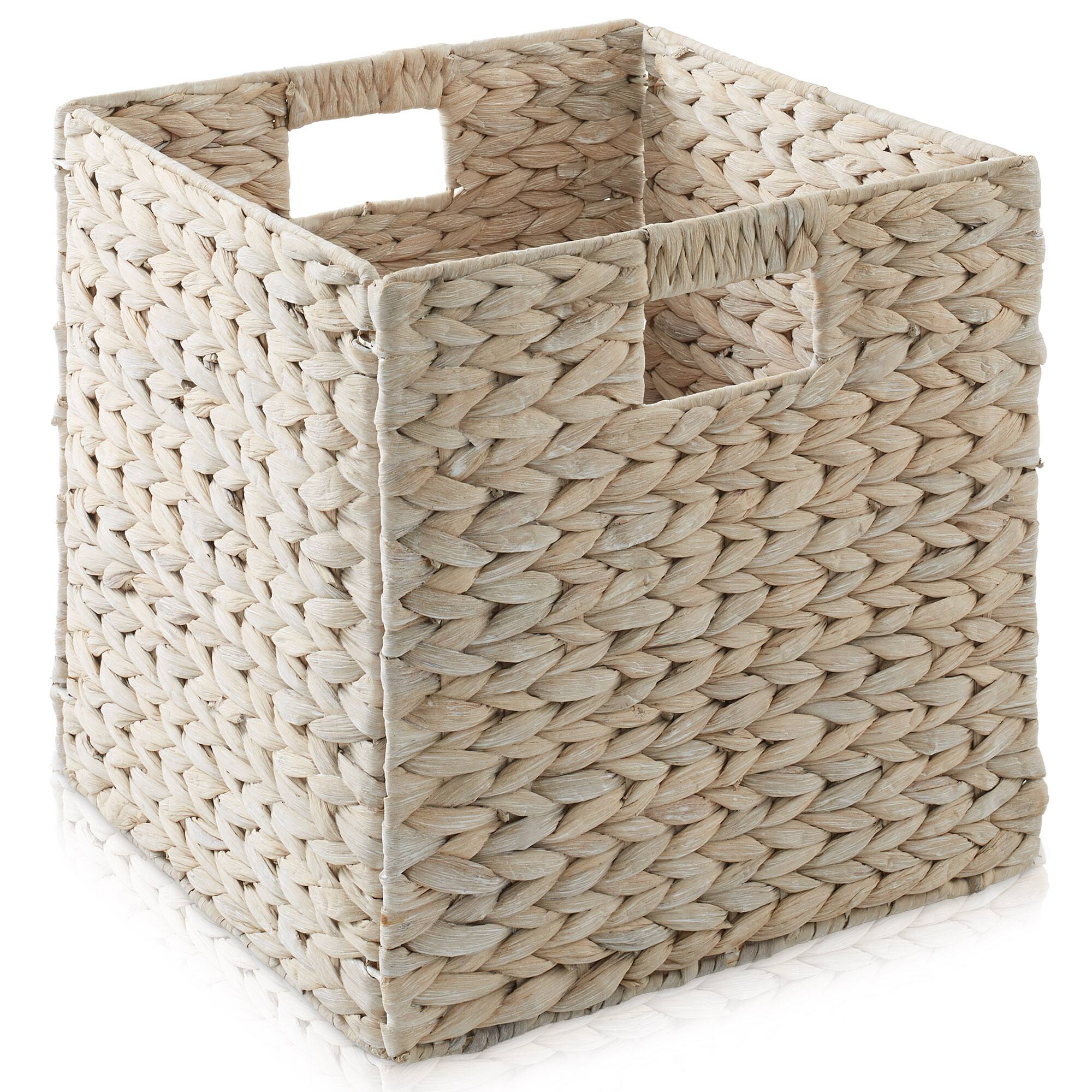 Alt View 2. Casafield - 12 x 12-in Water Hyacinth Storage Baskets - 4 Pack - Whitewash.
