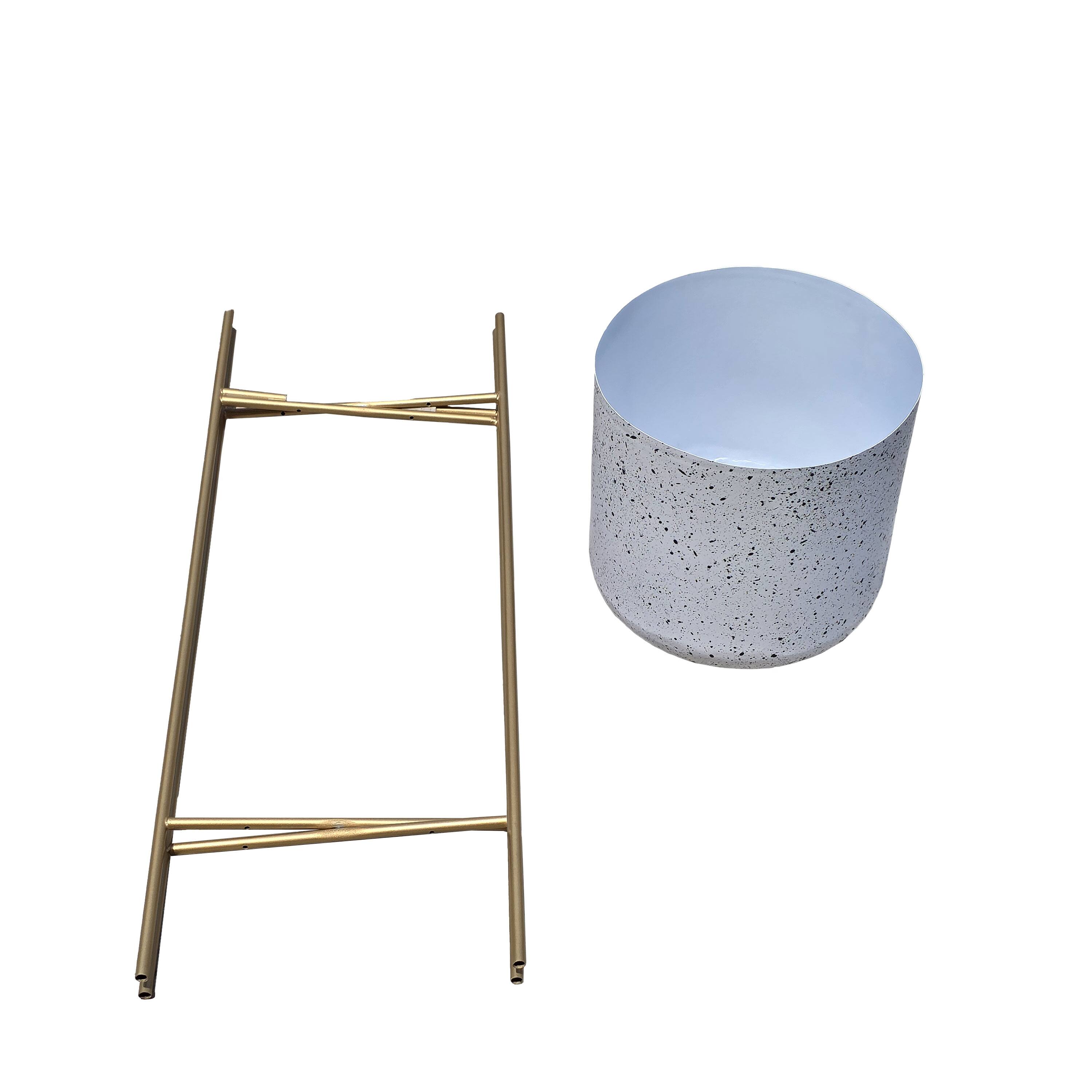 Back. Manhattan Lane - Aira Set of 2 Planters | 20, 22" Tall | Gold Foldable Metal Stand | White Speckled Pattern.