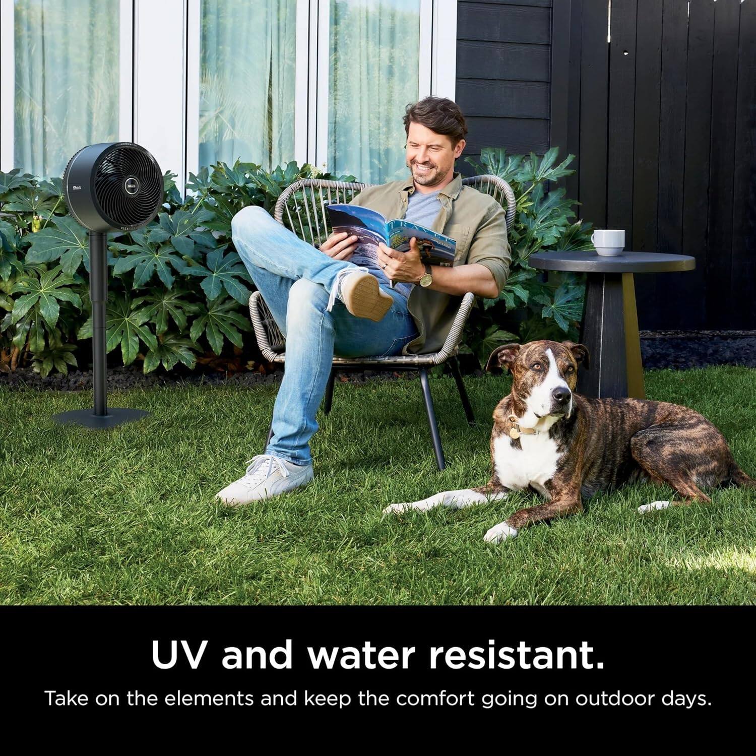 UV and water resistant.  
Take on the elements and keep the comfort going on outdoor days.