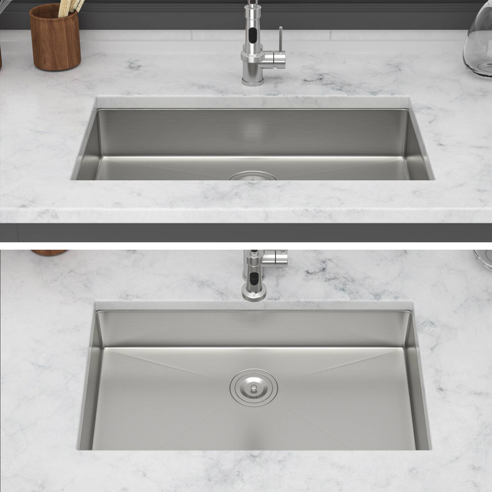 Angle. Siljoy - ADA-COMPLIANT Kitchen Sink 27 Inch Undermount Sink 5.5-Inch Low Depth Single Bowl 16 Gauge Stainless Steel Sinks Basin - Brushed Nickel.