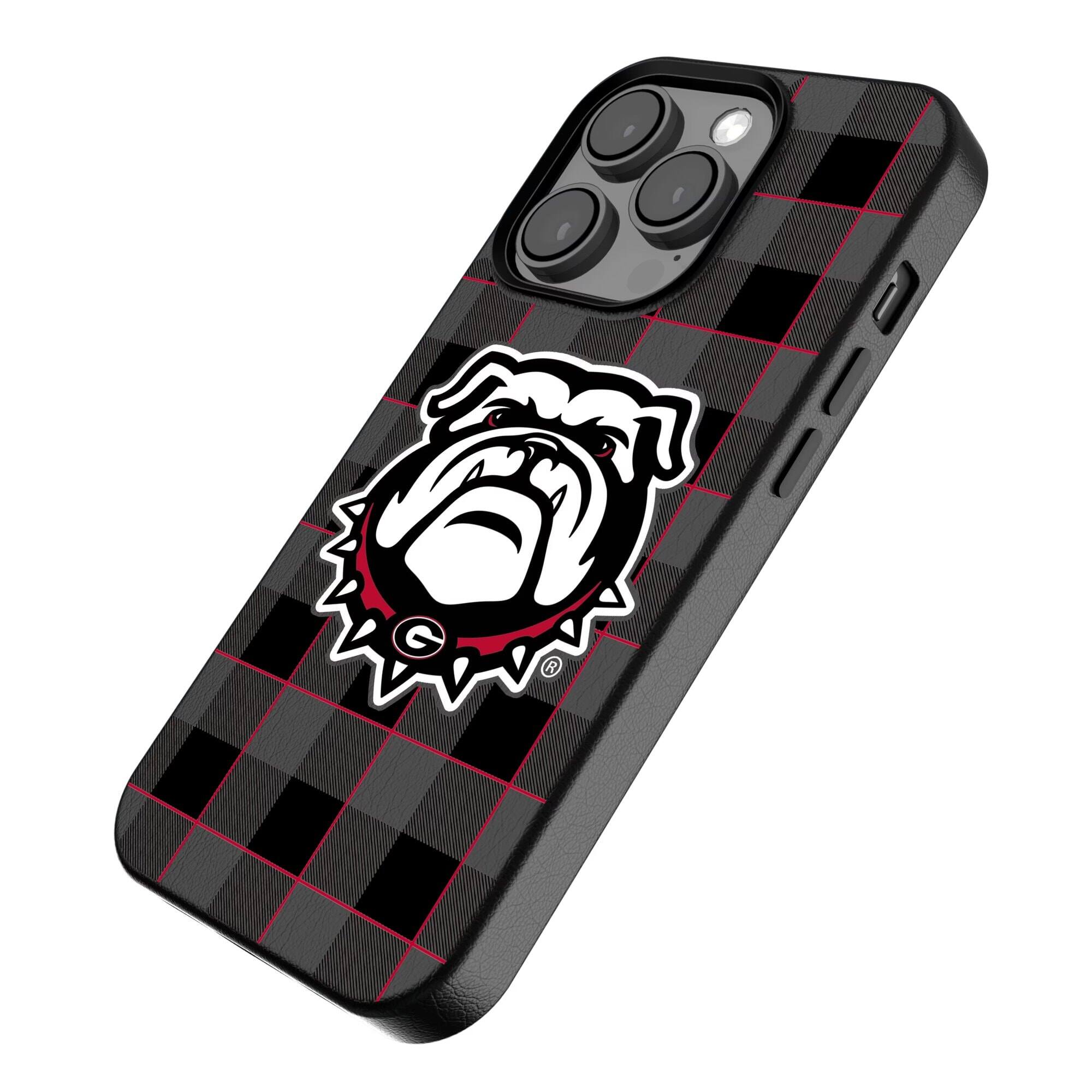 Alt View 1. Keyscaper - Georgia Bulldogs Plaid Magnetic Bump iPhone Case - 16 Plus - Black.