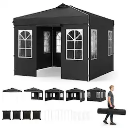 Costway - 10x10 FT Pop Up Canopy Tent with 4 Sidewalls, Adjustable Height, Reflective Strips - Black