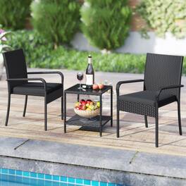 Mondawe - 23 x 22.5 x 35 IN Freestanding Patio Bistro Set with Table and Cushions 3-Piece - Black+Black