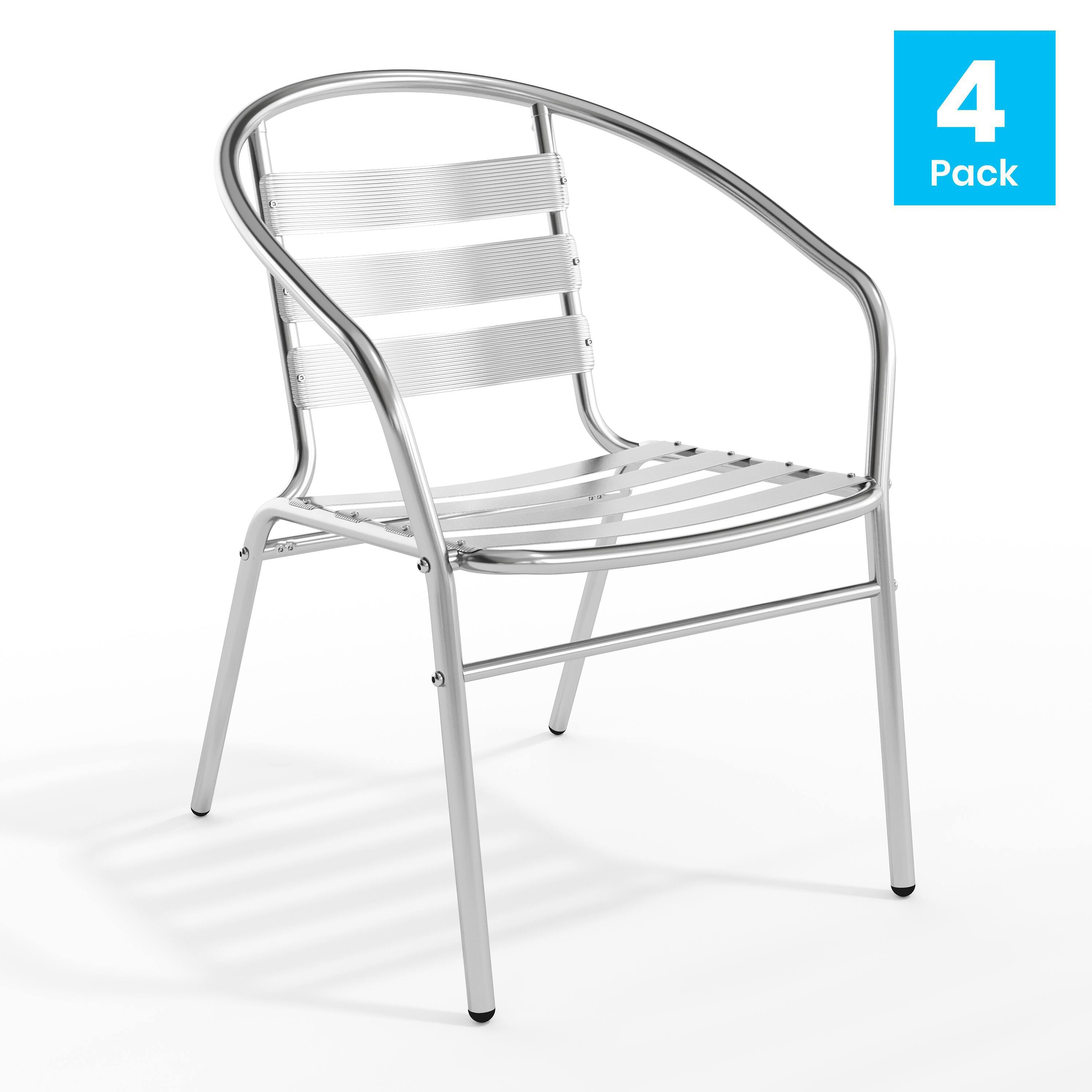 Alt View 1. Emma + Oliver - 4 Pack Aluminum Commercial Indoor-Outdoor Restaurant Stack Chair with Triple Slat Back - Aluminum.