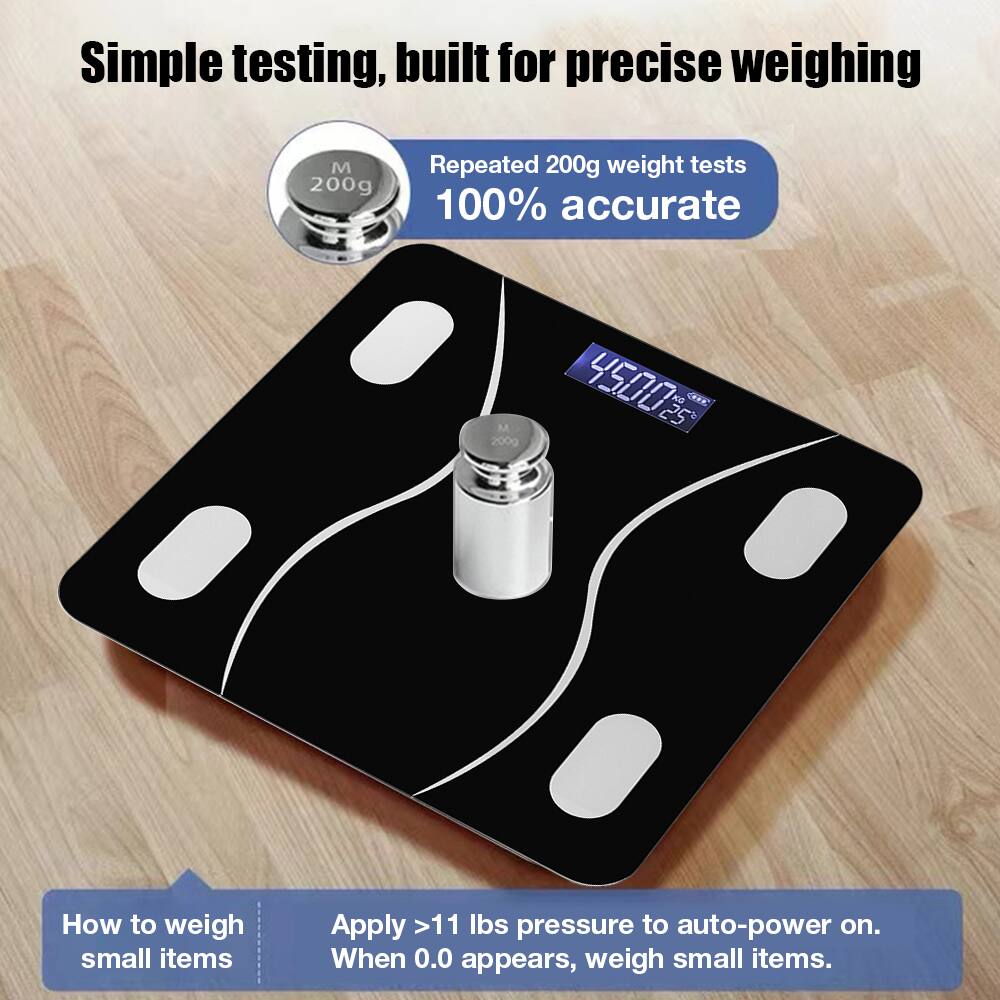 Simple testing, built for precise weighing  
Repeated 200g weight tests 100% accurate  

How to weigh small items  
Apply >11 lbs pressure to auto-power on.  
When 0.0 appears, weigh small items.