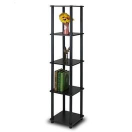 Hivvago - 5-Tier Square Corner Display Shelf Bookcase in Espresso/ - Black
