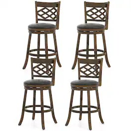 Costway - 31" Bar Height Stools Set of 4 with Rubber Wood Frame, Upholstered Seat & Footrest - Brown
