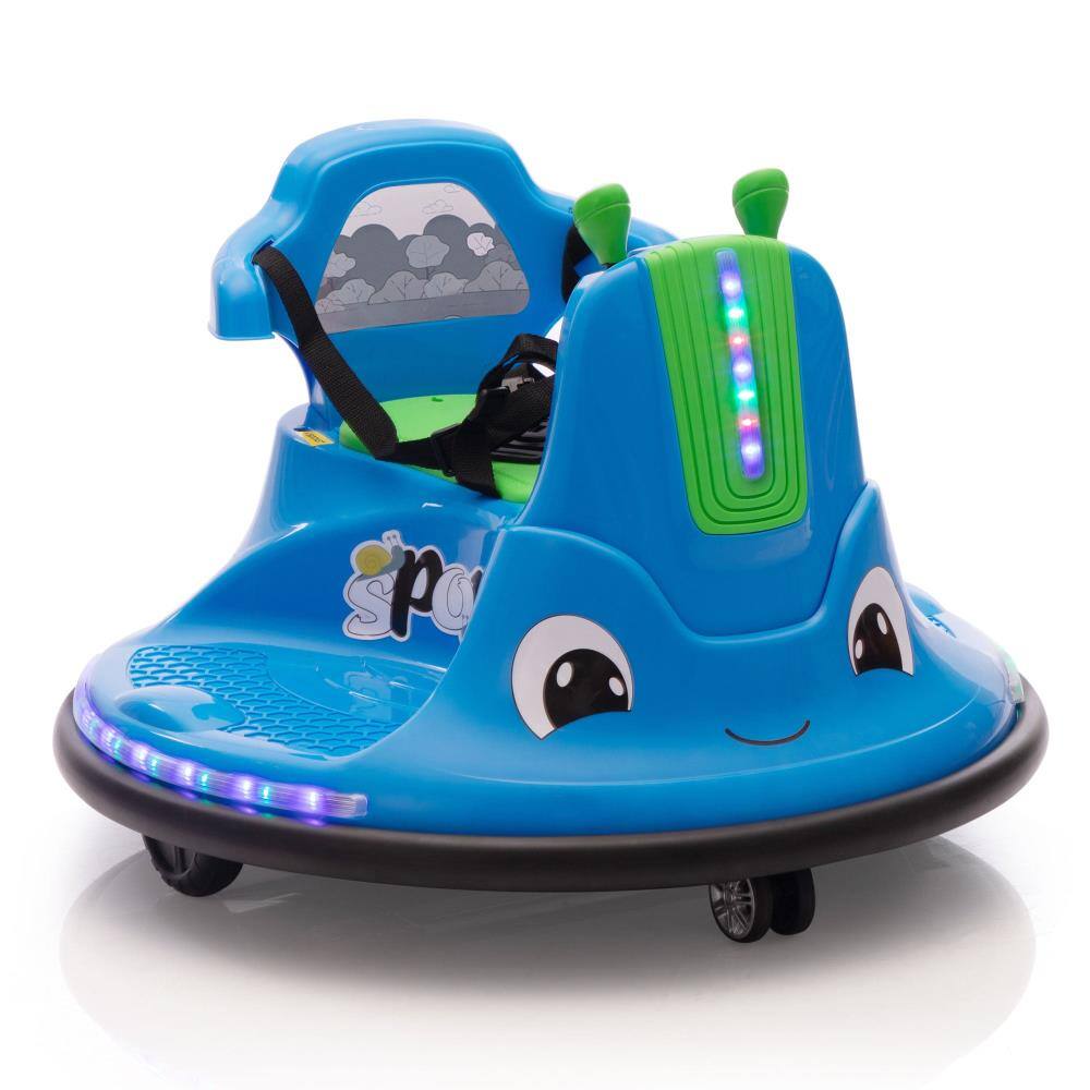 Back. BreeBe - 12V Snail Kids Electric Bumper Car w/ Remote, LED Lights, Music, 360° Spin, Ride On Toy for Ages 3-8 - Blue.