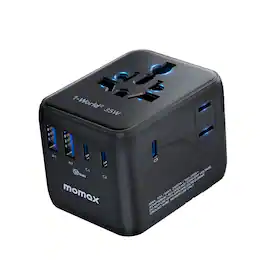 Momax - 7-in-1 Universal Travel Adapter, 3 USB-C PD & 2 USB-A QC, 2AC, All-in-one International Power Adapter - Black