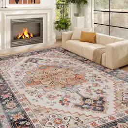 Homcom - Rug 8x10, Machine Washable Rug, Non-Slip Boho Print Pattern Medallion Carpet for Living Room, Bedroom - Tawny brown