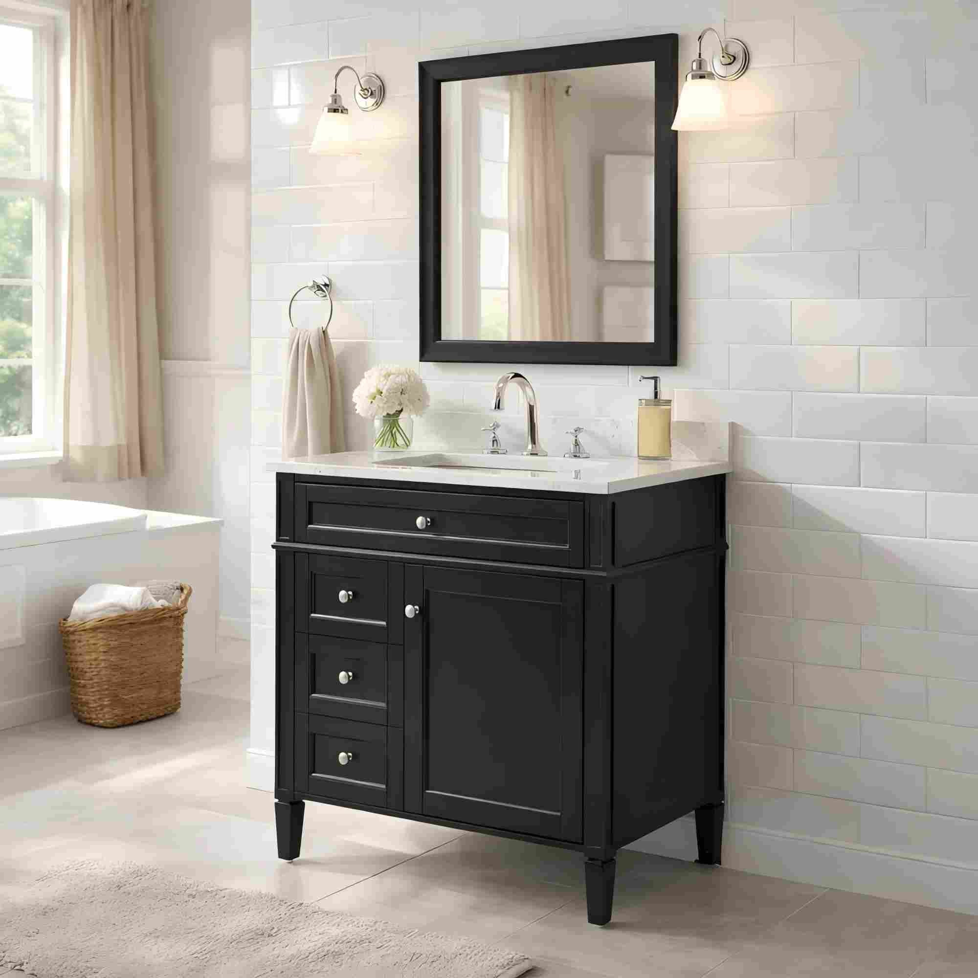 Alt View 1. Boyel Living - 30 Inch Bathroom Vanity Cabinet Only No Sink Green 2 Drawers and Tip Out DrawerBlack - Black.