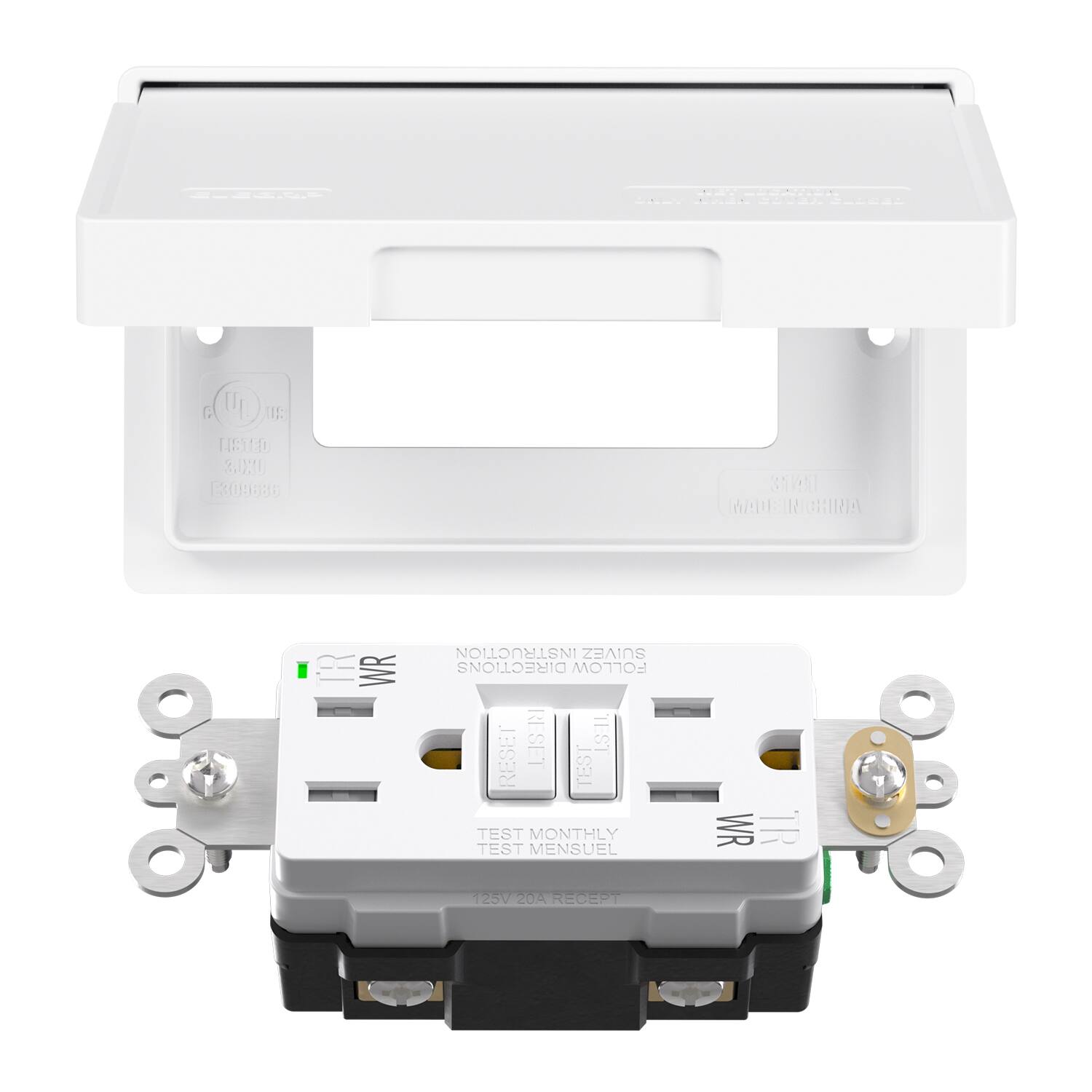 6 U II1: US1D 0XU E309BG GON1 MADEIR R CHIRIA WR INSTRUCTION SUIVEZ DIRECTIONS FOLLOW RESET IS1L RESET TEST TEST MONTHLY TEST MENSUEL WR TR 125V 204 RECEPT