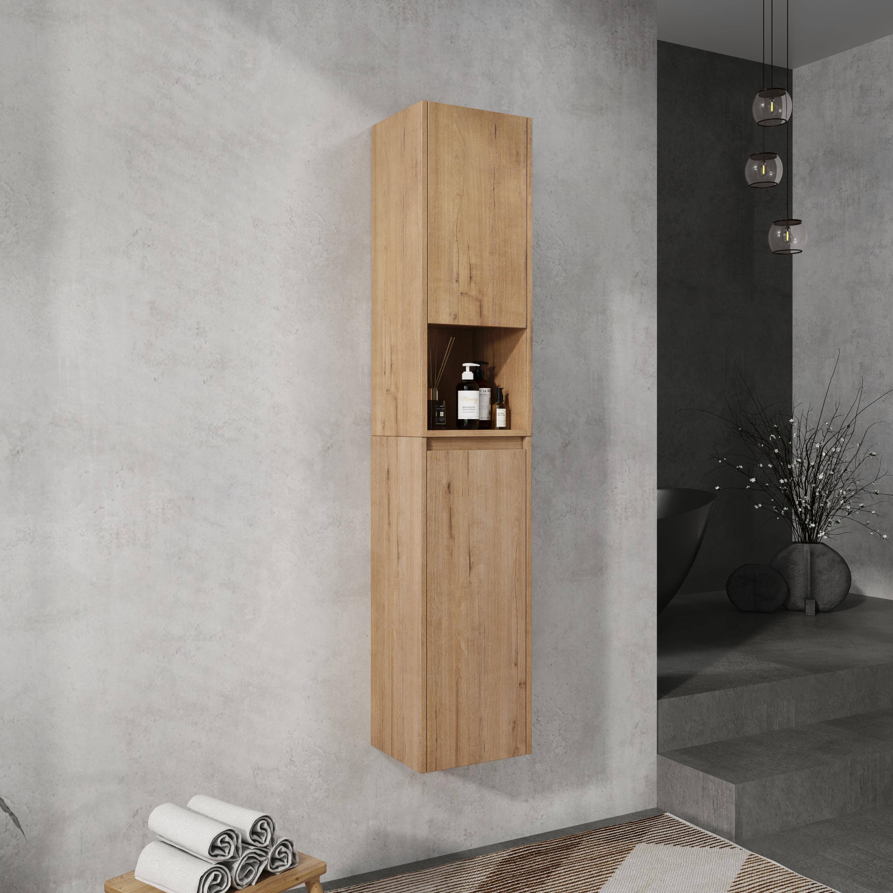 TinyHomie - 12in Bathroom Side Cabinet Soft Close Doors Float Mounting Design KD-Packing - Imitative Oak
