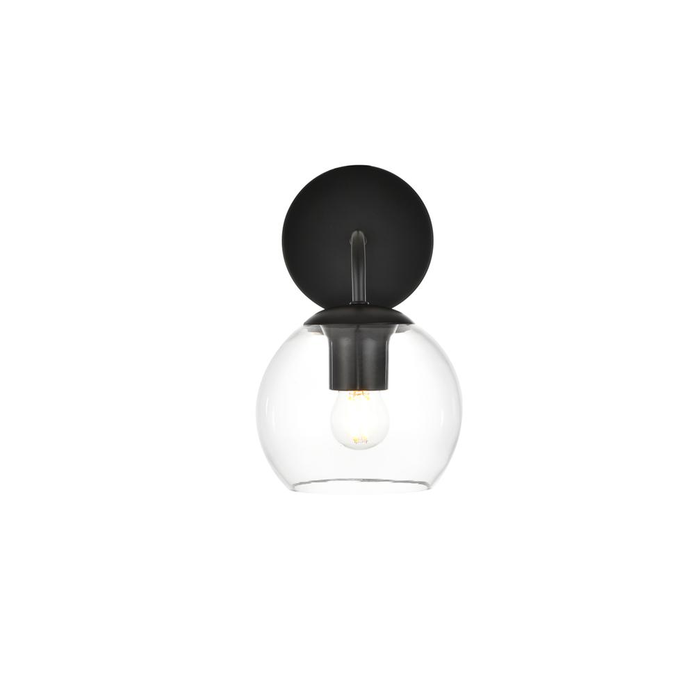 Alt View 2. Living District - Genesis 1 light Black and Clear Bath Sconce - Black And Clear.