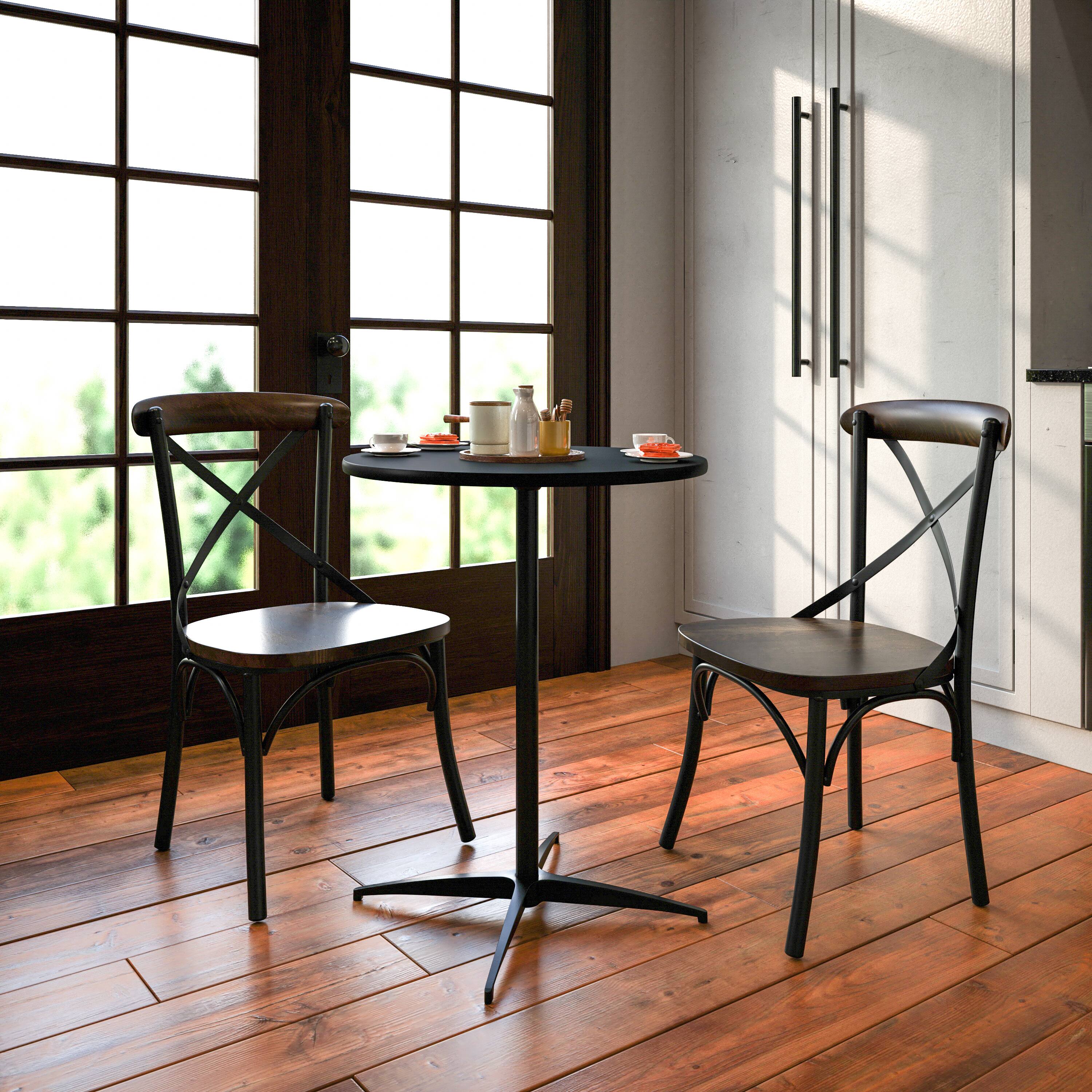 Alt View 1. Emma + Oliver - 24" Round Wood Cocktail Table with 30" and 42" Columns - Black.