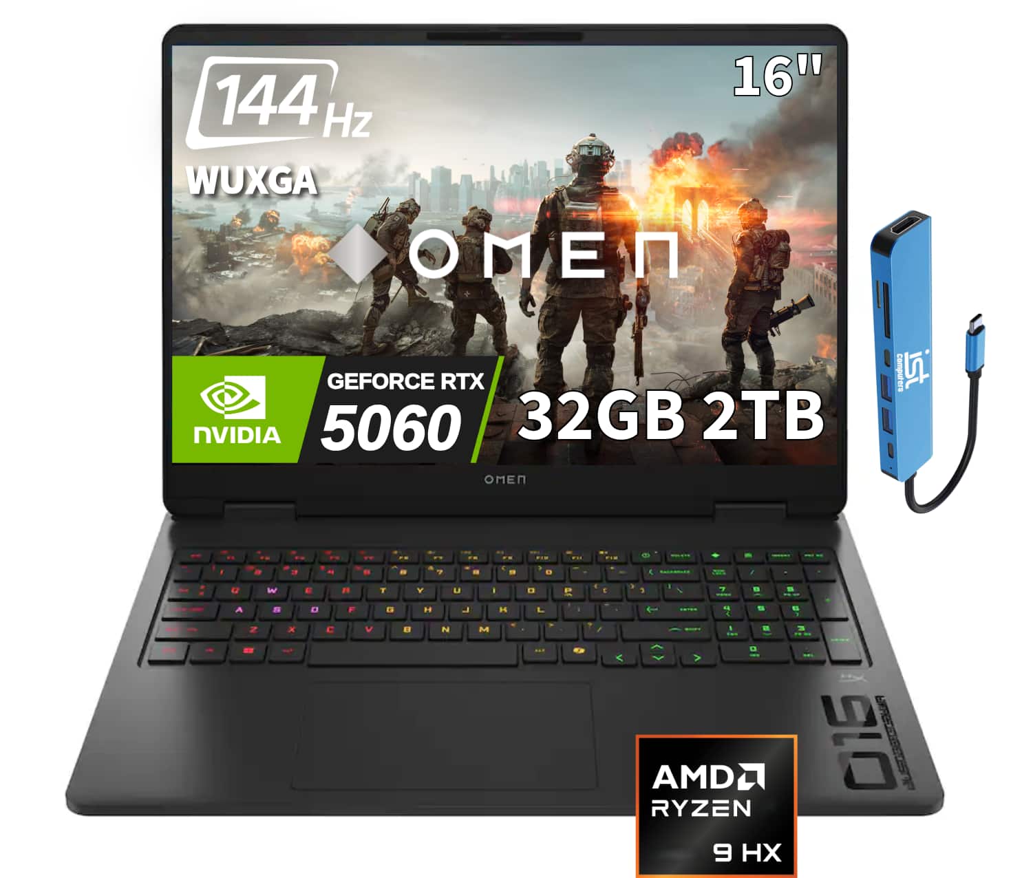 HP OMEN - OMEN 16 16"WUXGA 144Hz Gaming Laptop - 32 threads AMD Ryzen 9 8940HX - NVIDIA GeForce RTX 5060 - 32GB Memory - 2TB SSD - Black