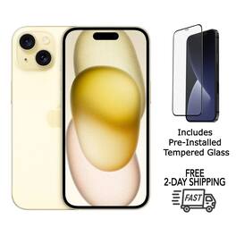 Apple - Refurbished Excellent - iPhone 15 A2846 (Fully Unlocked) 128GB w/ Pre-Installed Tempered Glass - Yellow