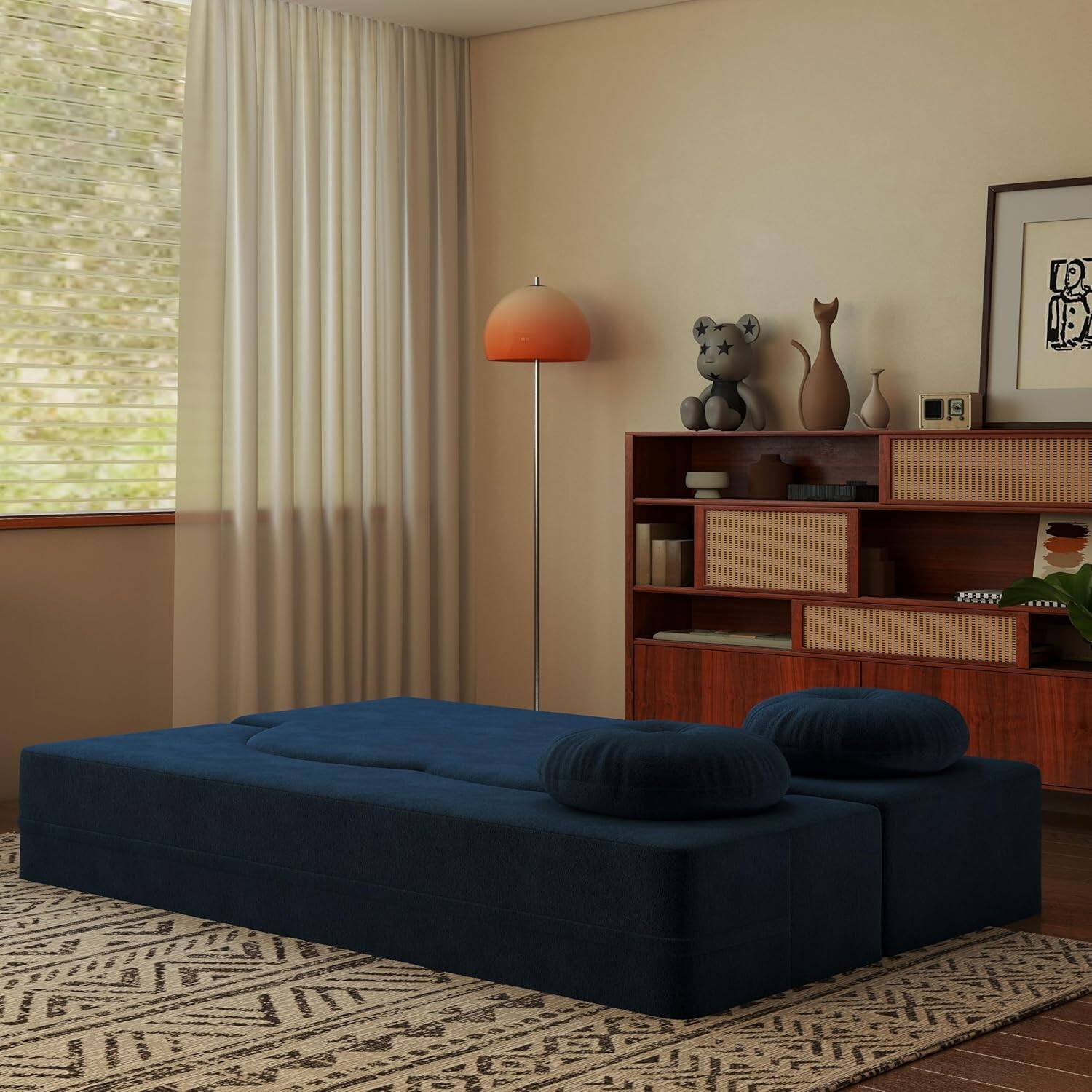 Alt View 3. Trinkets Crazed - 2-in-1 Folding Sofa Bed, Convertible Floor Couch with Full Size Folding Mattres - blue.