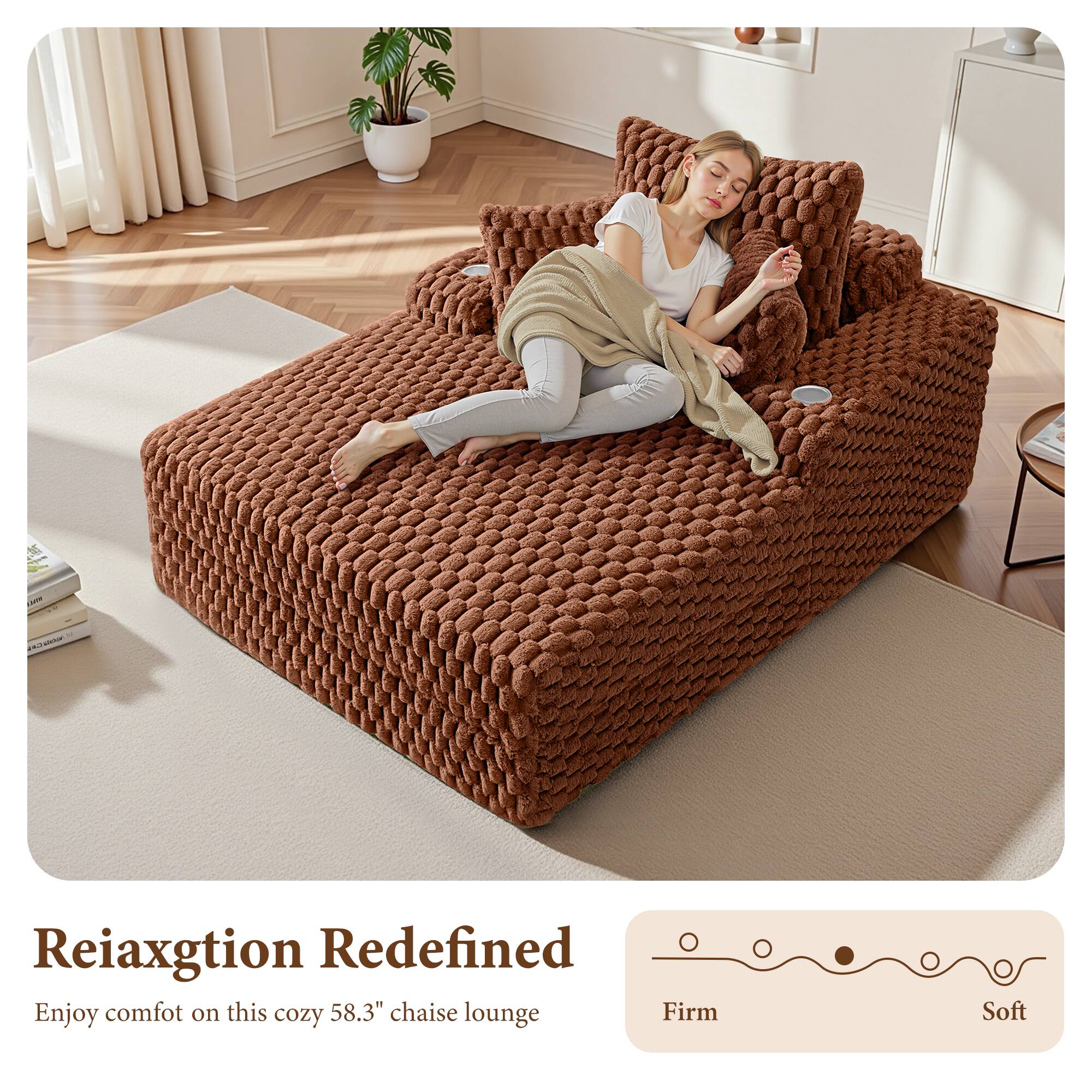 Reiaxgation Redefined  
Enjoy comfort on this cozy 58.3" chaise lounge  
Firm Soft