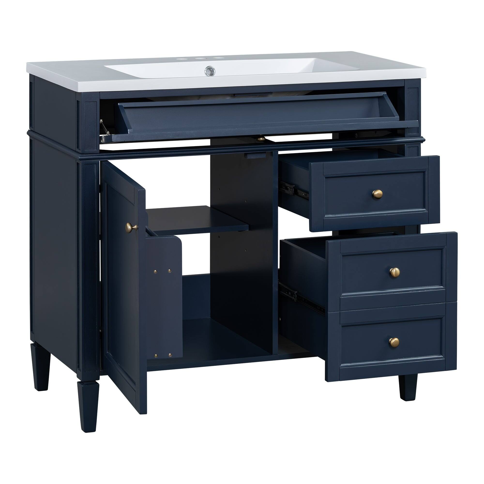 Alt View 10. Boyel Living - 36 Inch Modern Bathroom Vanity with Resin Sink Two Drawers Tip Out Blue - Blue.