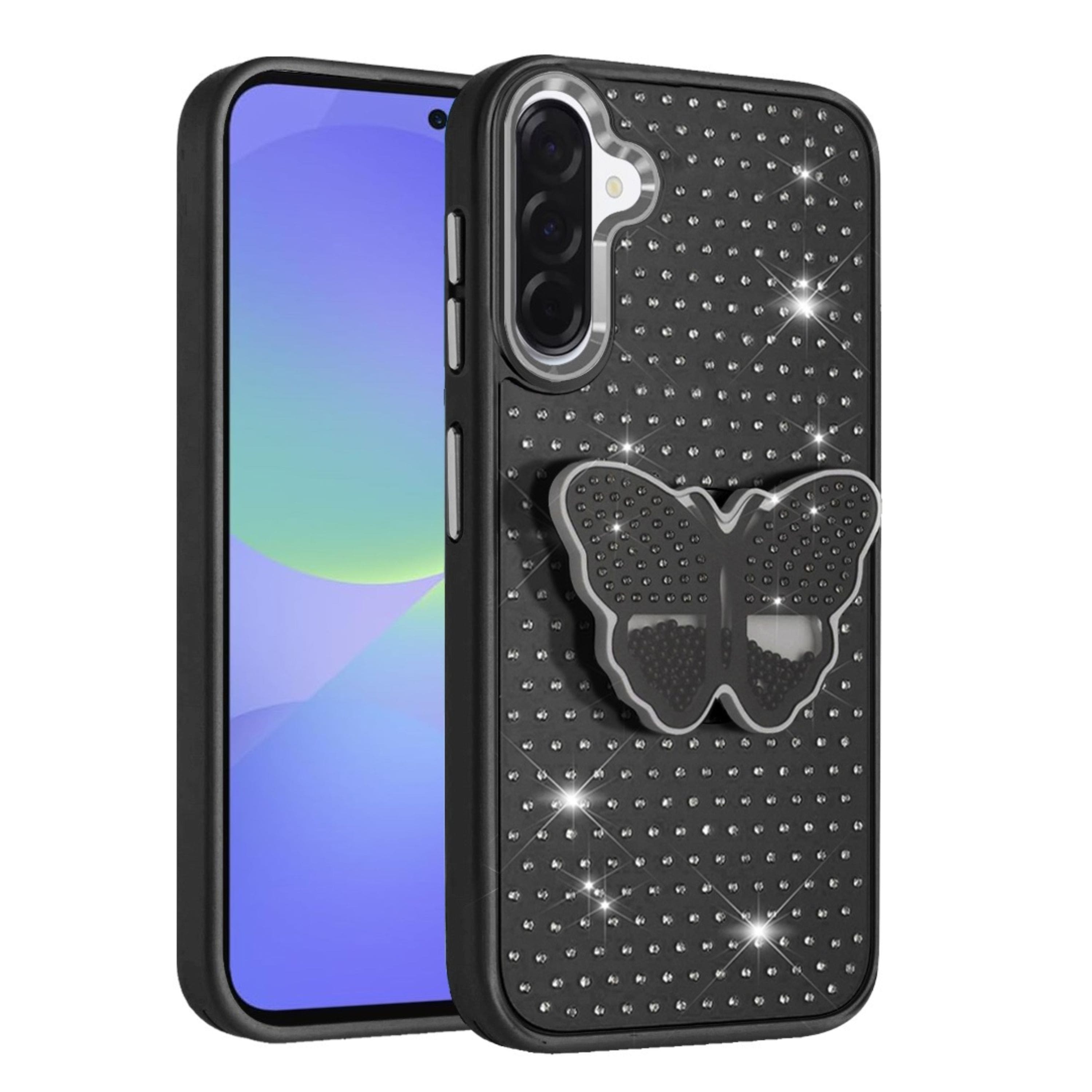 Kitcheniva - Faux Crystals Butterfly Grip Stand Phone Case With Tempered Glass For Samsung A37 5G - Black price history on PriceWatchPro