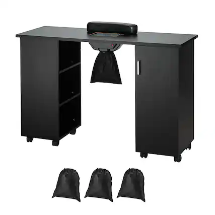 Front. VEVOR - Manicure Table, Nail Table Station with Electric Dust Collector, Moveable Nail Tech Desk with 8 Wheels (4 Lockable) - Black.