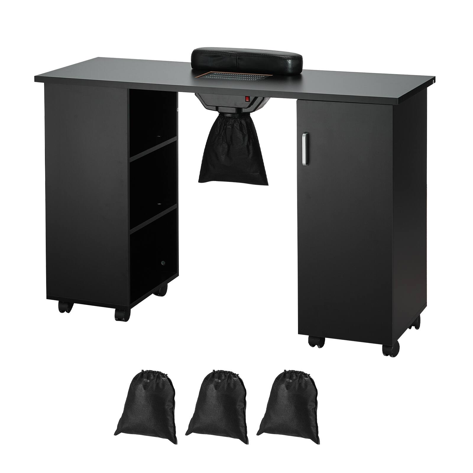 Front. VEVOR - Manicure Table, Nail Table Station with Electric Dust Collector, Moveable Nail Tech Desk with 8 Wheels (4 Lockable) - Black.