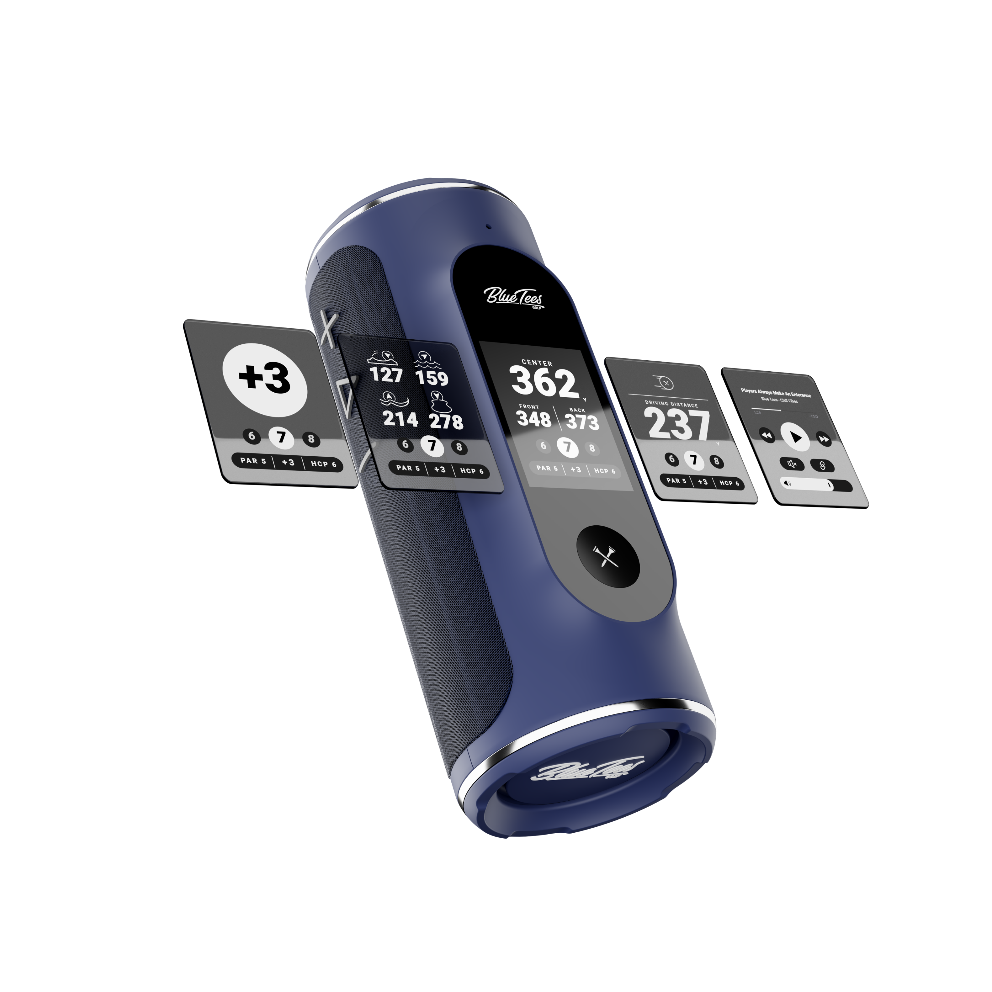 Blue Tees - Player +GPS Golf Portable Bluetooth Speaker with Magnetic Strip and Power Bank - Navy