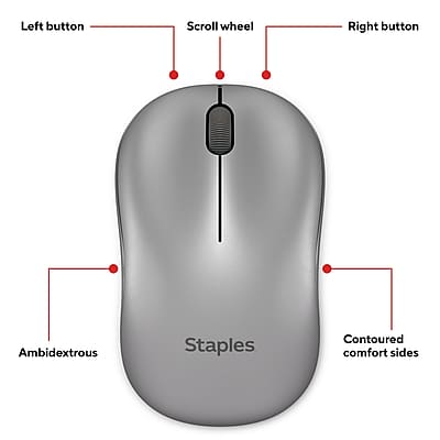 Left button  
Scroll wheel  
Right button  
Ambidextrous  
Contoured comfort sides