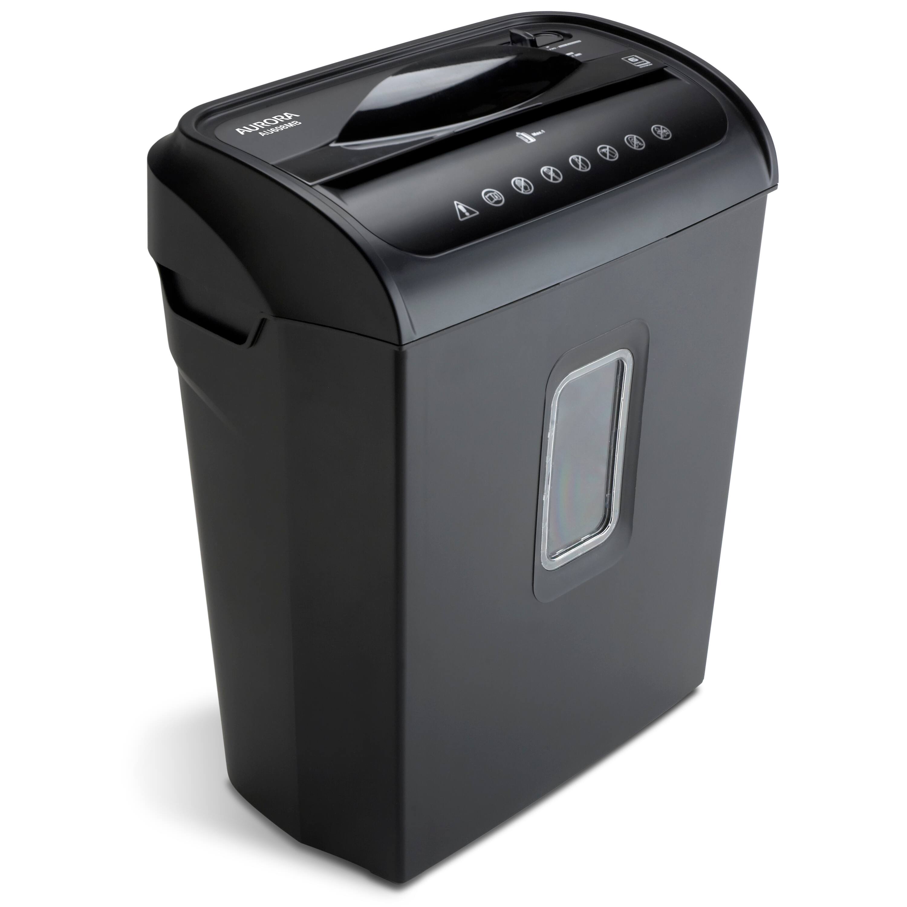 Left. Aurora - Aurora AU608MB High-Security 6-Sheet Micro-Cut Paper Credit Card Shredder 3.5-Gallon Wastebasket, 4-Minute  Running Time - Black.
