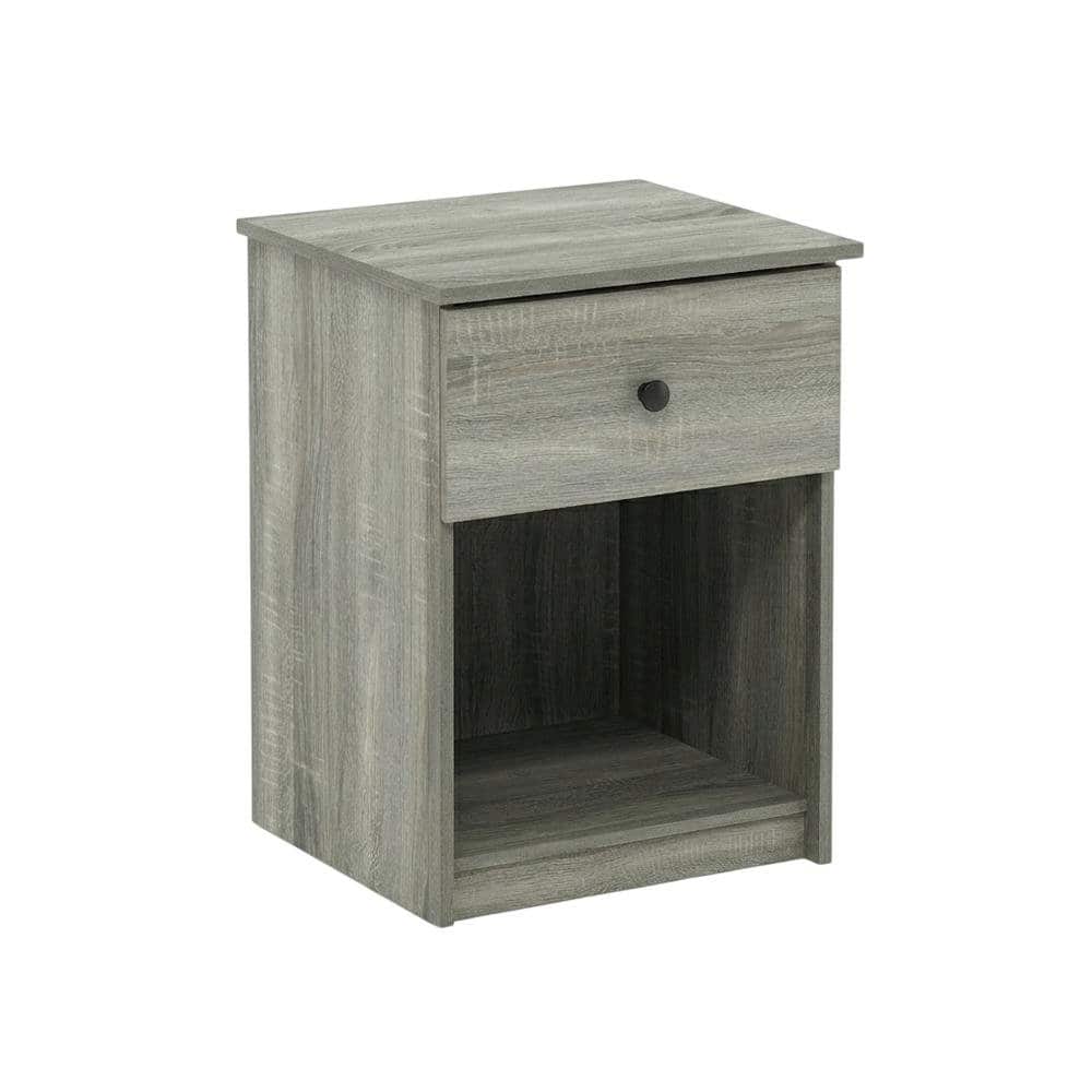 FurniFact - Nightstand with Grey Finish and Wood Construction for Bedroom Storage - French Oak Grey