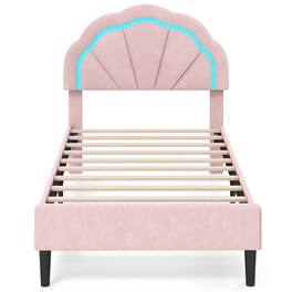 Costway - Twin Size Upholstered LED Bed Frame Soft Velvet Platform Bed with Flower Headboard - Pink