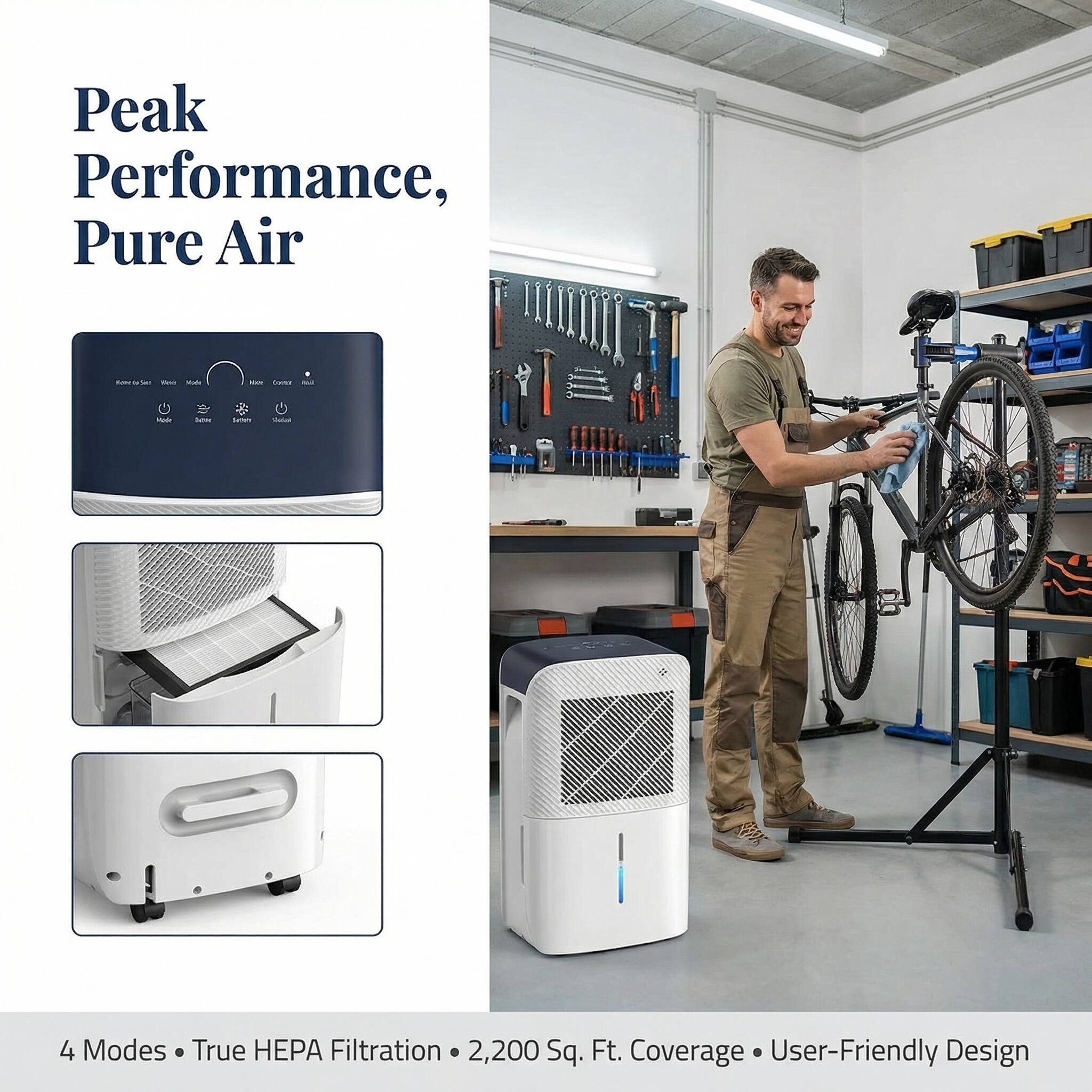 Peak Performance, Pure Air

4 Modes • True HEPA Filtration • 2,200 Sq. Ft. Coverage • User-Friendly Design