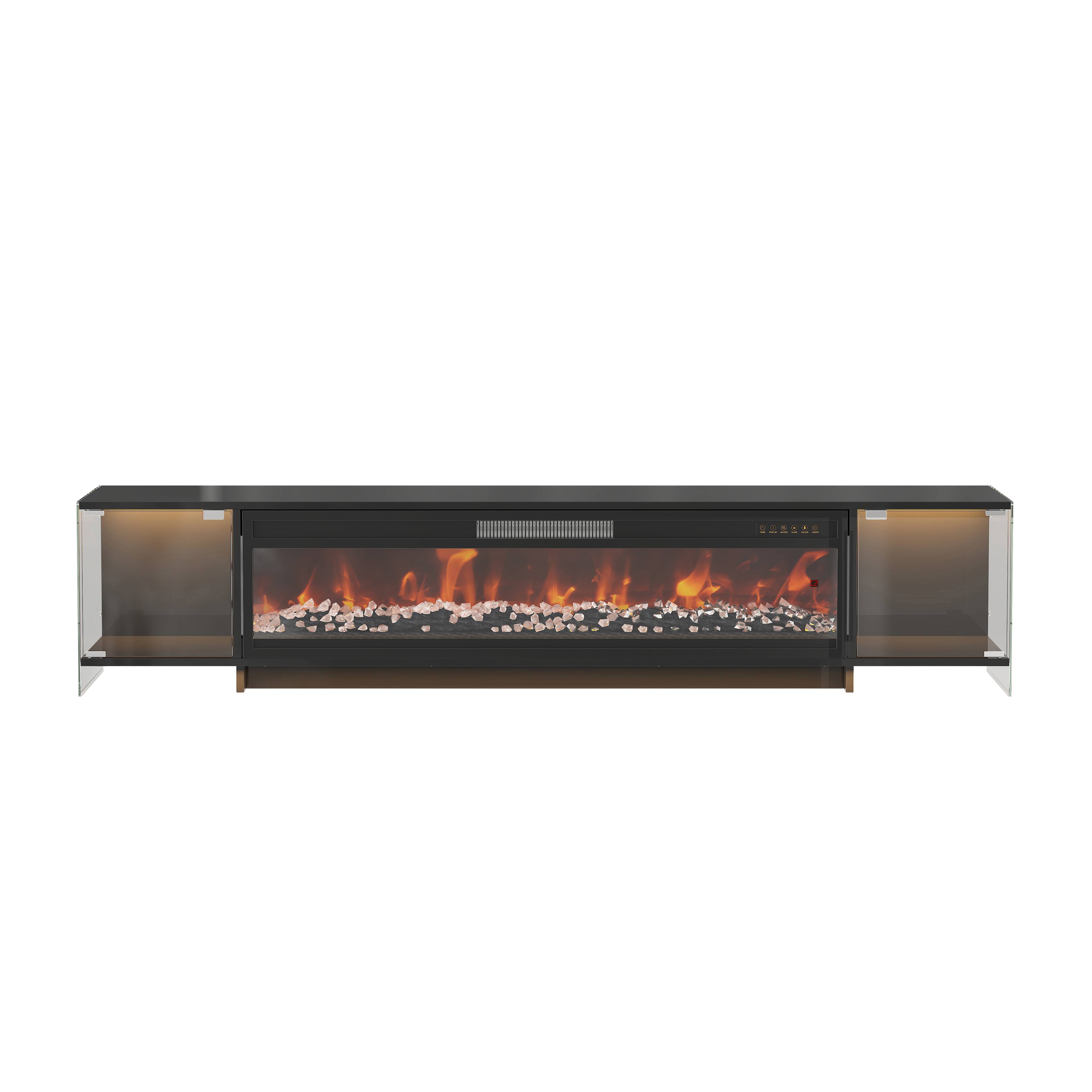 Alt View 2. Famapy - 70.9-Inch Fireplace TV Stand with 46-Inch Electric Fireplace, Glass Display Cabinets and 3-Color LED Lights - Black.