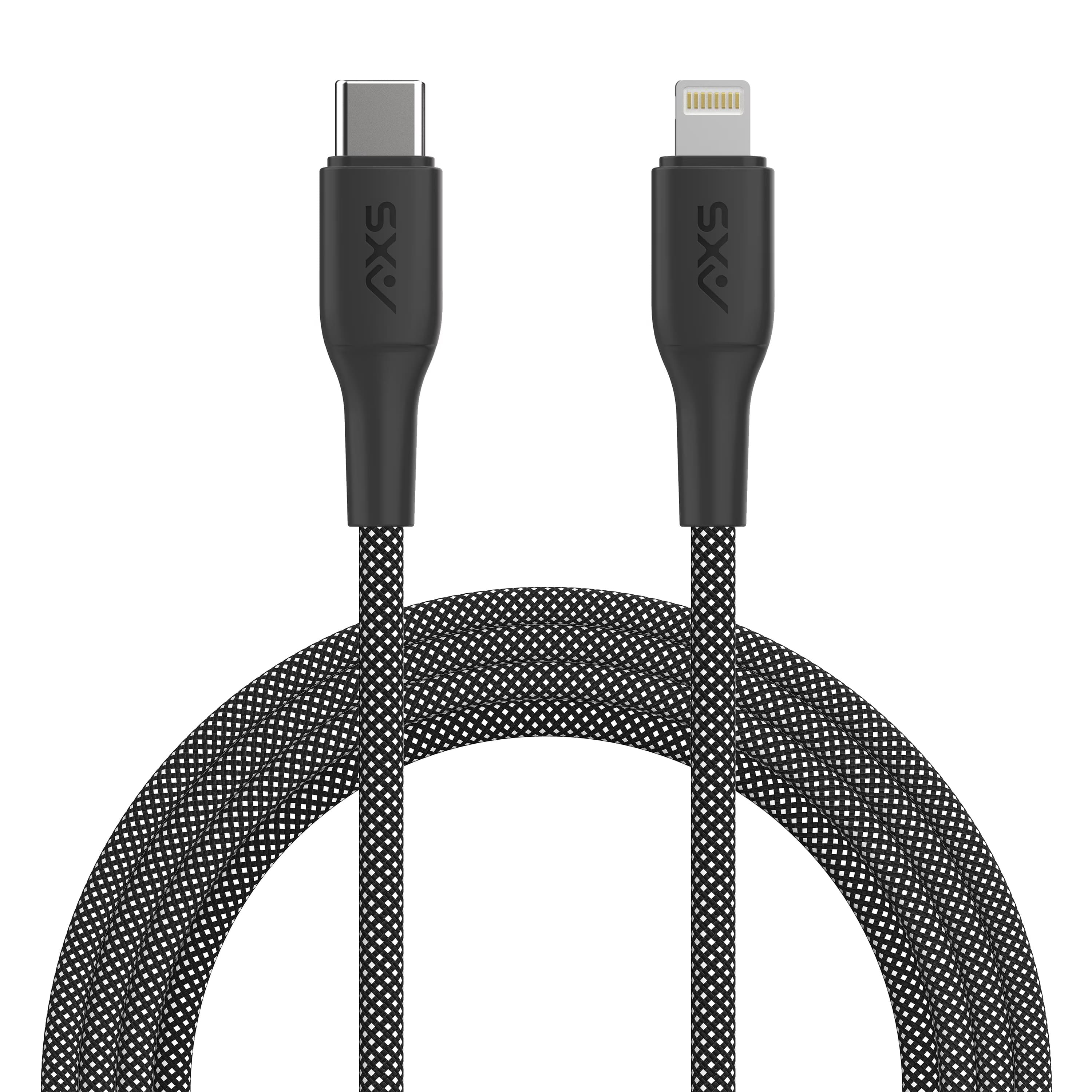 AXS - PROCharge USB-C to Lightning Braided Cable 8FT - Black/White