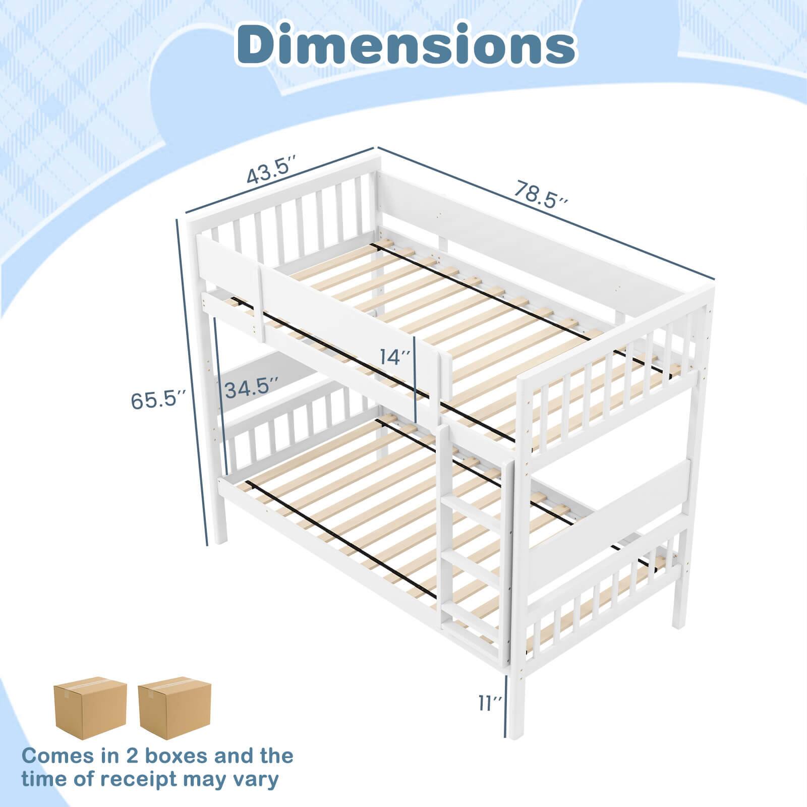 Dimensions: 43.5" x 78.5" x 65.5" x 34.5" x 14" x 11". Comes in 2 boxes and the time of receipt may vary.