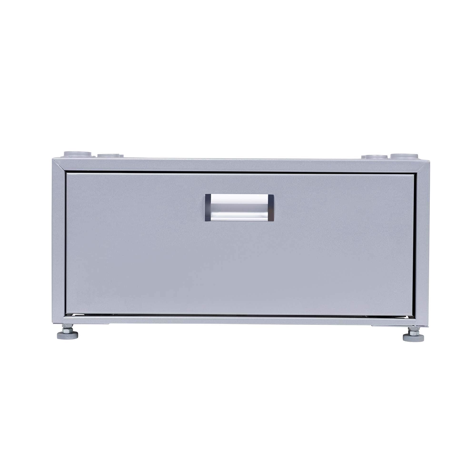 Front. Equator - Equator 24in Laundry Pedestal 11in tall + Rollout Storage Drawer Adjustable feet - Silver.