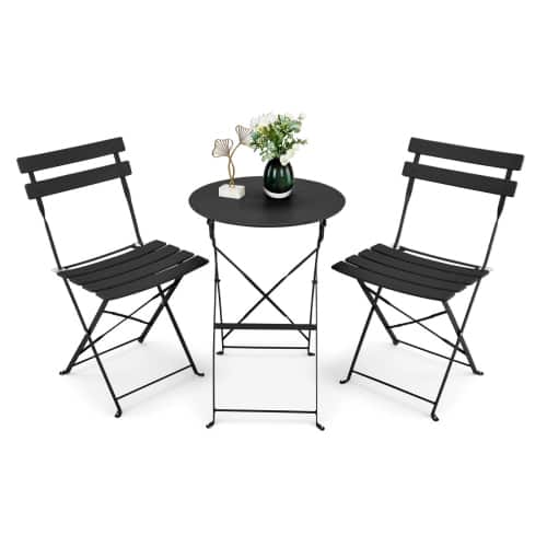 Winado - 3 Piece Folding Bistro Table Chairs Dining Set Weather-Resistant for Indoor/Outdoor - Black