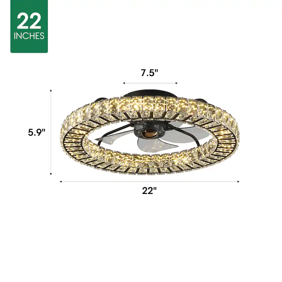 22 Inch Fan Siljoy 22 Inch Crystal Ceiling Fan with Light, Dimmable LED Low Profile ...