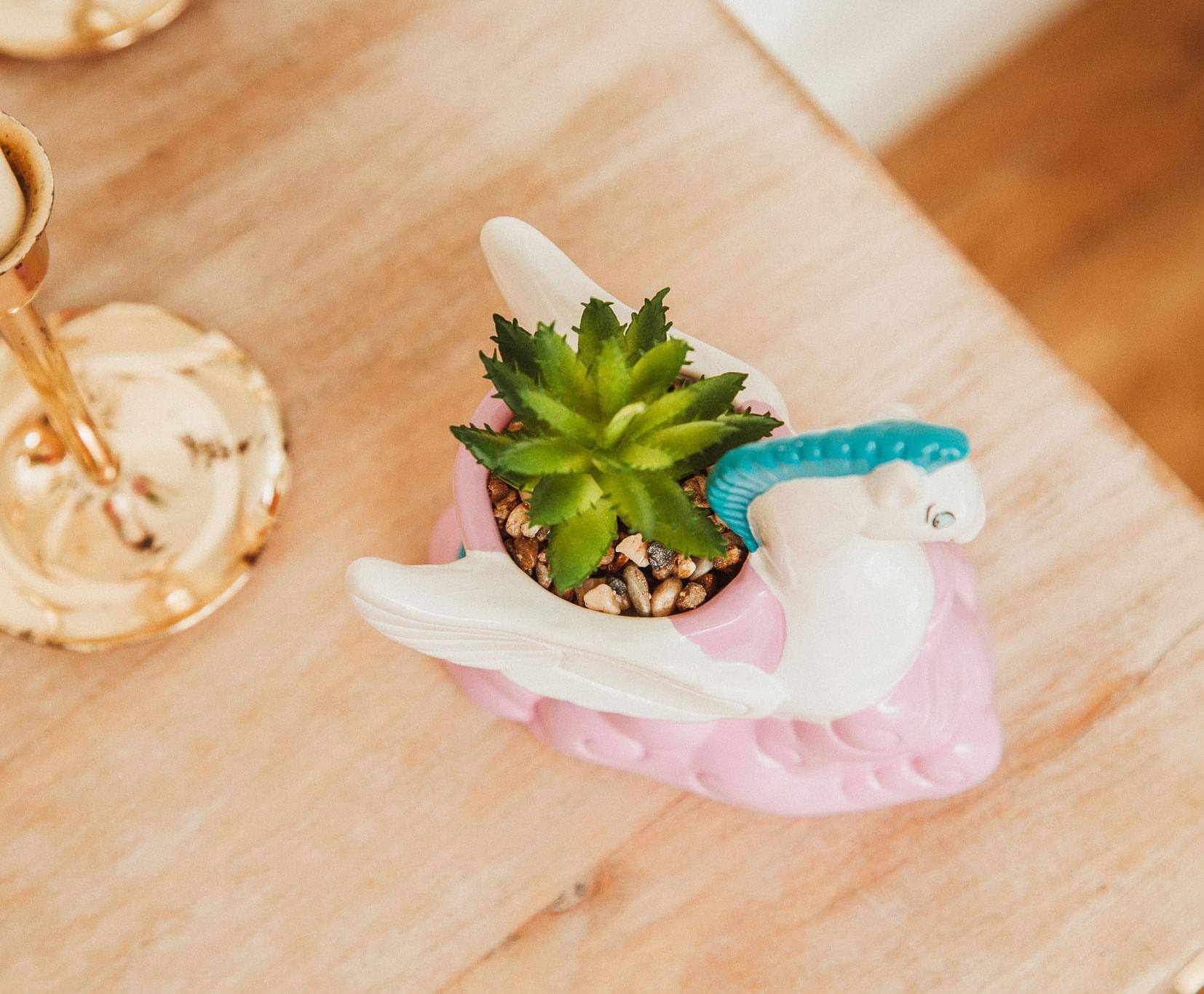 Alt View 3. Disney - Disney Hercules Pegasus 3-Inch Ceramic Mini Planter With Artificial Succulent - Pink.