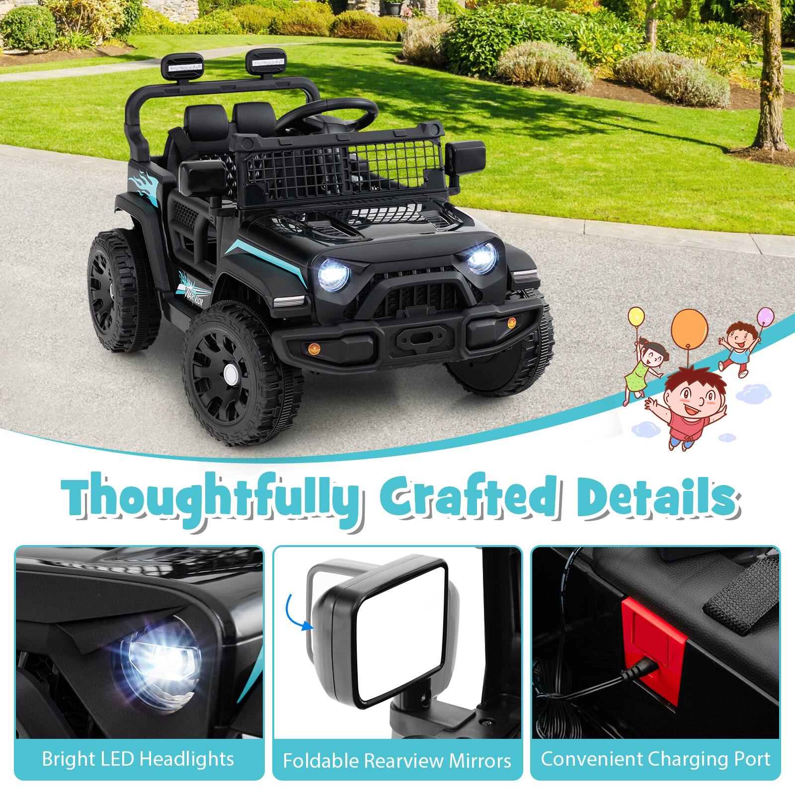 Thoughtfully Crafted Details

- Bright LED Headlights
- Foldable Rearview Mirrors
- Convenient Charging Port